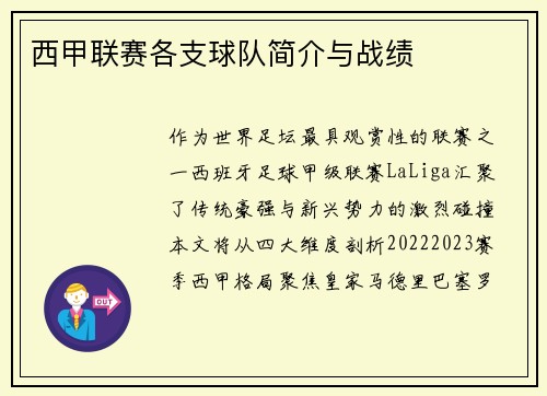 西甲联赛各支球队简介与战绩